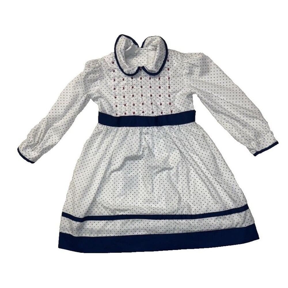 Polly Flinders Girls 6X Dress Polka Dot Smocked Embroidered Prairie Vintage